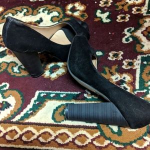 Velvet black block heels